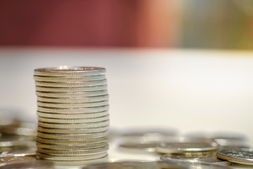 Saving, Business,  Retirement, Money and Finance Concept. Close up of stack of silver coins.