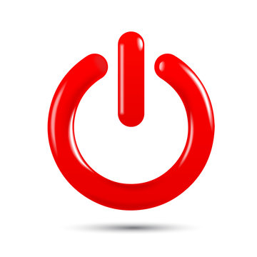 Power icon of red color on a white background. Volumetric design. Vector illustration