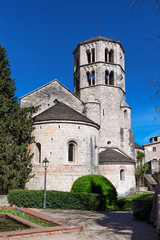 Fototapeta na wymiar View of Sant Pere de Galligants Benedictine abbey in Girona, Catalonia, Spain, touristic landmark, travel destination