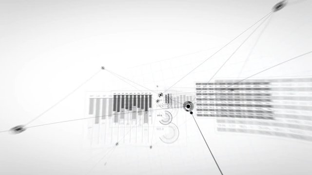 Abstract Business Network Growing White Background. Flying Through Global Financial Graphs Charts. Beautiful Looped 3d Animation Lines and Dots. Business and Technology Concept 4K Ultra HD 3840x2160.