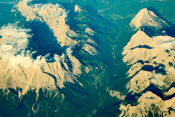 Mountains and valley. View from the sky.