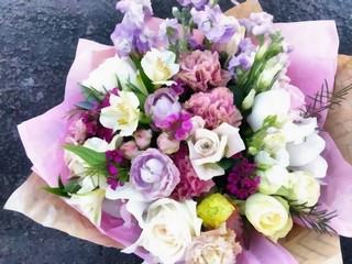 Acrylic painting on canvas art poster in floral motif. Modern style fashion artwork. Digital big size print in high resolution. Surreal flower in bright design. Wedding bouquet flowers. Roses.