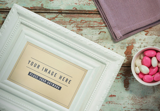 White Picture Frame Mockup on Table