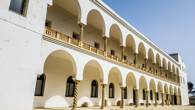 The museum building with columns in the territory of Carthage.