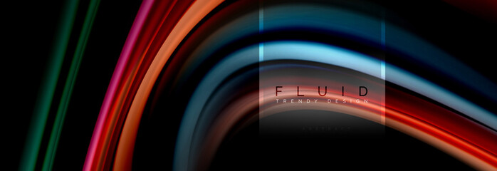Fluid colors abstract background colorful poster, twisted liquid design on black, colorful marble or plastic wave texture backdrop, multicolored template for business or technology presentation or web