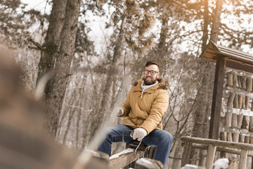 Couple having fun on a seesaw