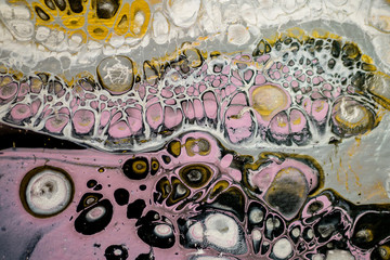 abstraction painting in fluid technique with bubbles