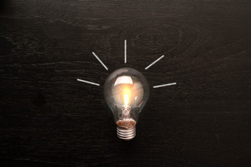 light bulb on old black vintage creativity ideas texts