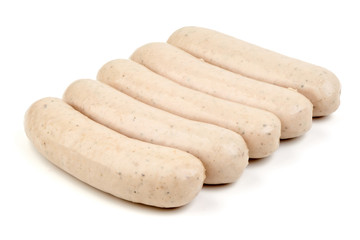 Bavarian veal sausage isolated on white background. Bavarian veal sausage