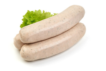 Bavarian veal sausage isolated on white background. Bavarian veal sausage