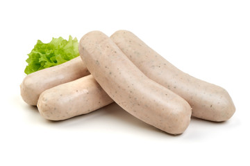 Bavarian veal sausage isolated on white background. Bavarian veal sausage - obrazy, fototapety, plakaty