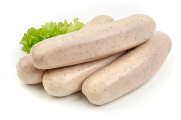 Bavarian veal sausage isolated on white background. Bavarian veal sausage