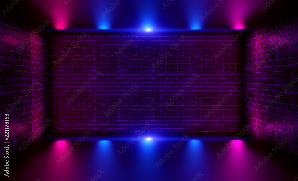 Aufkleber background of an empty room at night with smoke and neon light. dark abstract background. background