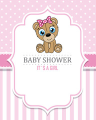 baby shower girl. Cute bear . space for text