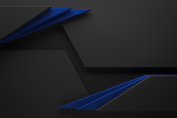 black dark and blue abstract graphic shape background 3d illustration origami paper pattern.