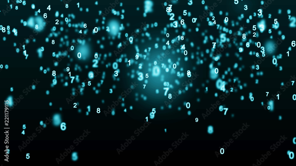 Fototapete Digital blue background. Information code. Binary computer code. 3d rendering