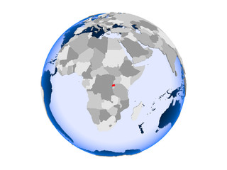 Rwanda on globe isolated