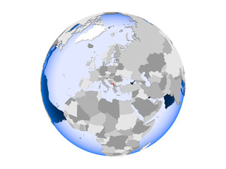 Kosovo on globe isolated
