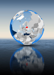 Belarus on globe in water