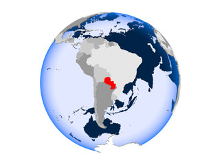 Paraguay on globe isolated