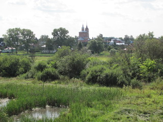 Summer landscape with a view of the Orthodox Church, Russia