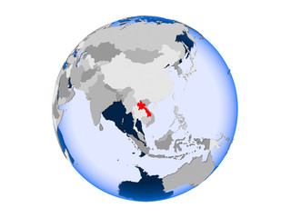 Laos on globe isolated