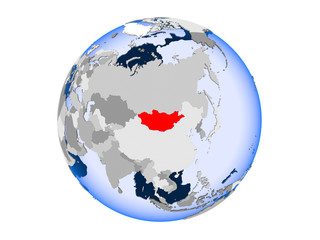 Mongolia on globe isolated