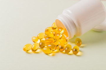 Healthy medicine pills in bottle. omega 3 for every day.