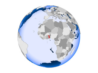 Togo on globe isolated