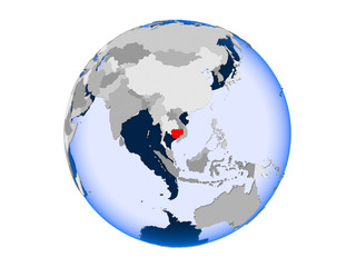 Cambodia on globe isolated