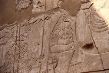 Ägyptische Hieroglyphen auf der Wand der Karnak-Tempel in Ägypten