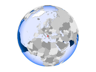 Albania on globe isolated