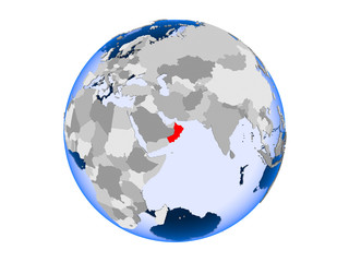 Oman on globe isolated
