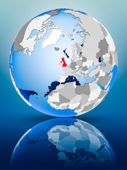 United Kingdom on globe