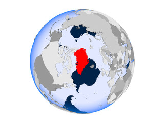 Greenland on globe isolated