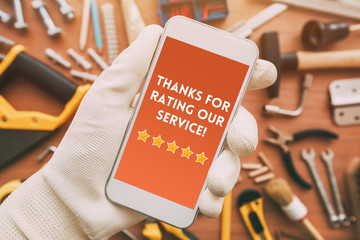 Thanks for rating our service message on smartphone screen