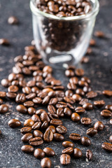 Roasted coffee beans.