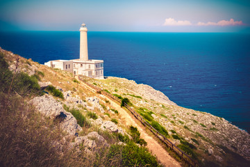 Fototapeta na wymiar retro lighthouse trail in Otranto - Salento - Italy - Apulia region
