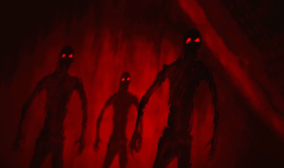 Attack zombies inside tomb. Red color.