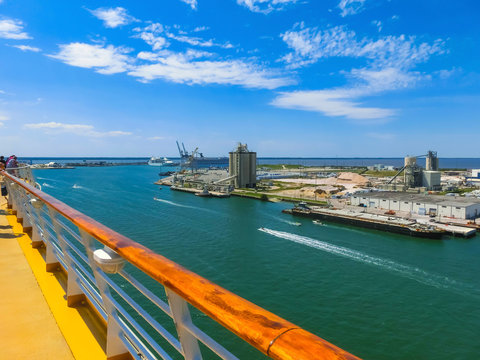 Cape Canaveral, USA. The arial view of port Canaveral from cruise ship, docked in Port Canaveral, Brevard County, Florida