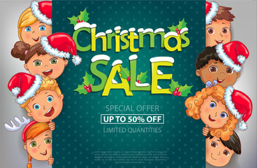 Christmas sale design with cute kids