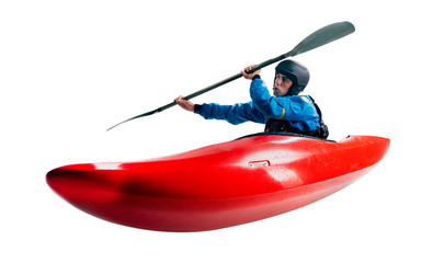 Fototapeta na wymiar Whitewater kayaking isolated on white