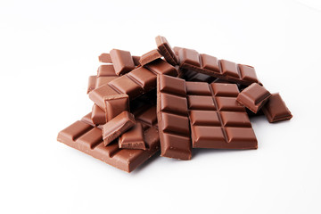 close up of chocolate bars isolated on white background.