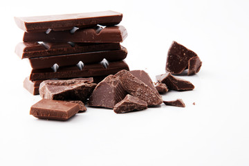 close up of chocolate bars isolated on white background.