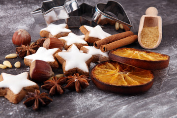 Baking christmas cookies. Typical cinnamon stars bakery
