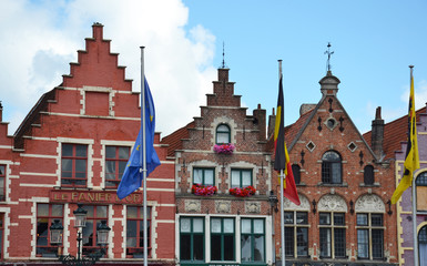 Fototapeta na wymiar Bruges, Belgium - August 25, 2018: Grote Markt square in medieval city Brugge, Flanders, Belgium.