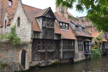 Old buildings near canal in Brugge, Flanders, Belgium