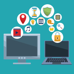 Data center set of icons and technology elements vector illustration graphic design