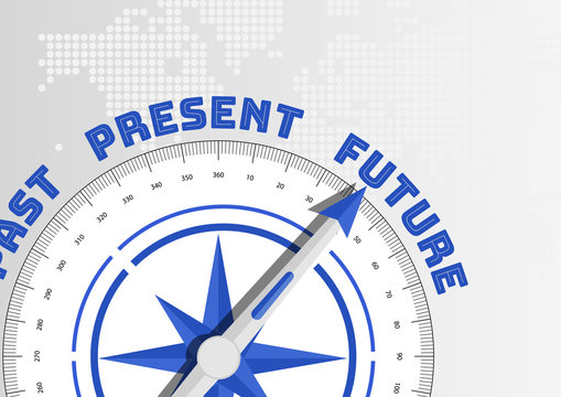 Future Versus Past And Present Concept With Compass Pointing Towards Text