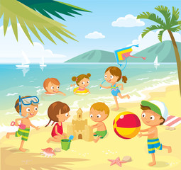 Vector illustration with children and summer background